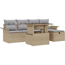 Rantry 6-teiliges Garten Sofa Set mit Kissen in Beige Poly Rattan, 2-Sitzer Garten Sofa mit Stauraum & Kissen in Beige Poly Rattan Gartenlounge Model3360999