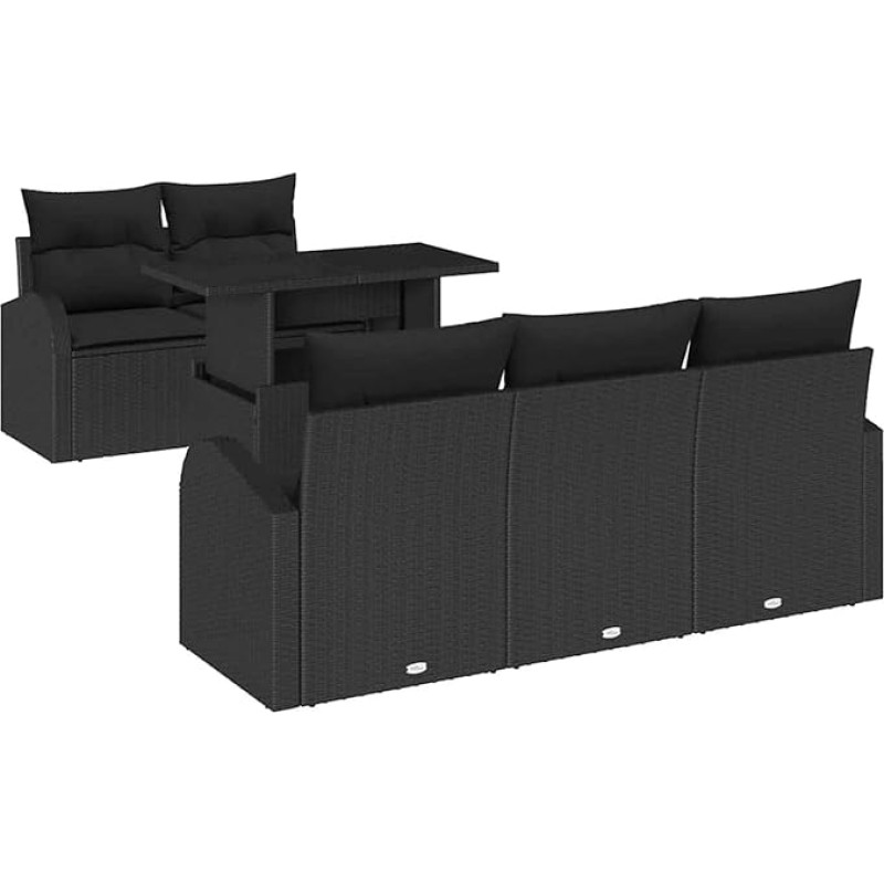Rantry 6-teiliges Garten Sofa Set mit Kissen schwarzes Poly Rattan, 2-Sitzer Garten Sofa mit Stauraum und Kissen schwarzes Poly Rattan Gartenlounge Model3357296