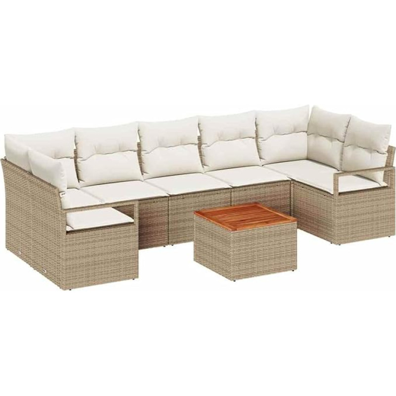 Rantry 8-teiliges Garten-Sofa-Set mit Kissen Beige Poly-Rattan Akazie, 2-Sitzer Garten-Sofa mit Kissen Beige Poly-Rattan Gartenlounge Model3347673