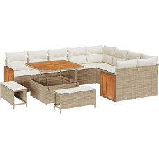 Rantry 12-teiliges Garten Sofa Set mit Kissen Beige Poly Rattan Akazie Gartenlounge Model3365286