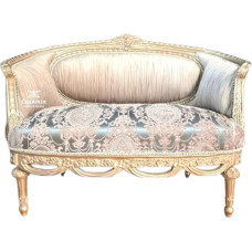 CasAmin Home & Living 2-kohaline diivan barokk-rokokoo stiilis, Taupe sametist diivan lillemustriga, käsitsi valmistatud prantsuse retro stiilis armastusistekk kodu kaunistamiseks - Limited Edition