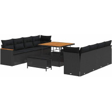 Rantry 11-teilige Garten-Sofa-Set mit Kissen Schwarz Poly Rattan Akazie Gartenlounge Model3363024