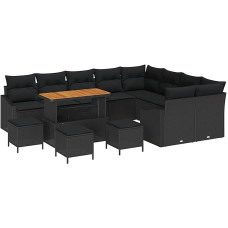 Rantry 13-teilige Garten Sofa Set mit Kissen Schwarz Poly Rattan Akazie Gartenlounge Model3362699