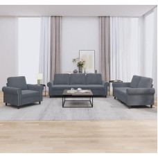 QJBSAVVA 3-osaline diivanikomplekt pehme sametist tumehall koos padjadega Mugav diivanikomplekt elutuppa ja rõdule Vastupidav metallist ja vineerist raam