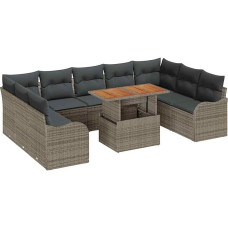 10-teiliges Garten Sofa Set mit Kissen grau Poly-Rattan, 2-Sitzer Garten Sofa mit Stauraum & Kissen grau Poly-Rattan Gartenlounge Model3358239