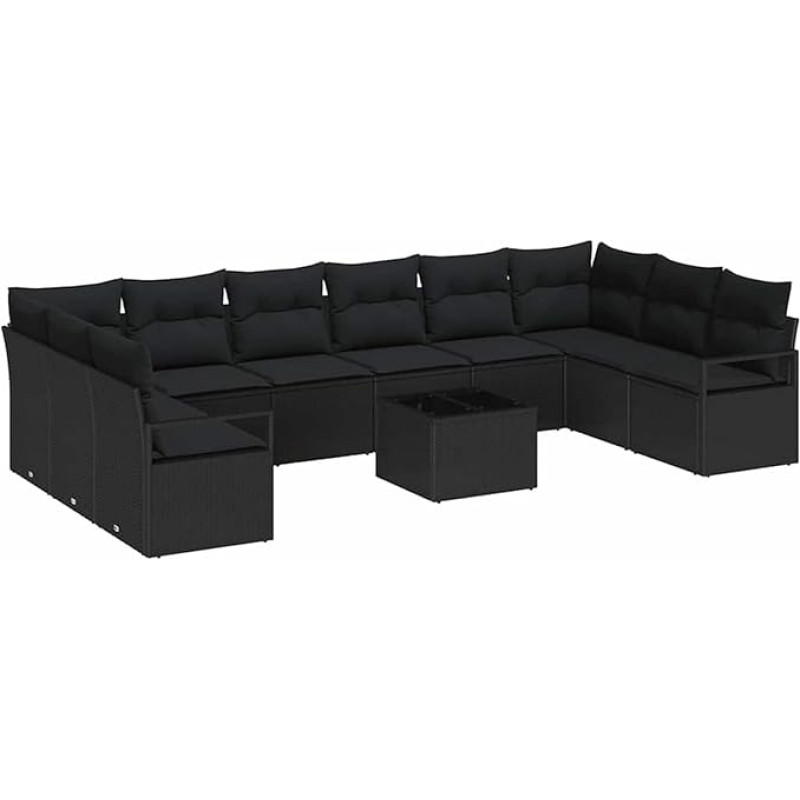 11-teiliges Garten-Sofa-Set mit Kissen Beige Poly-Rattan, 2-Sitzer Garten-Sofa mit Stauraum & Kissen Schwarz Poly-Rattan Gartenlounge Model3355242