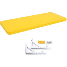 Klappbarer Wandtisch Wandmontierter Klapptisch Wandmontage Klappbarer Tisch, Klapptisch Wandmontierter funktionaler Hängeschreibtisch mit verstellbaren Stahlhalterungen Gelb L60xB30cm(L23.6X