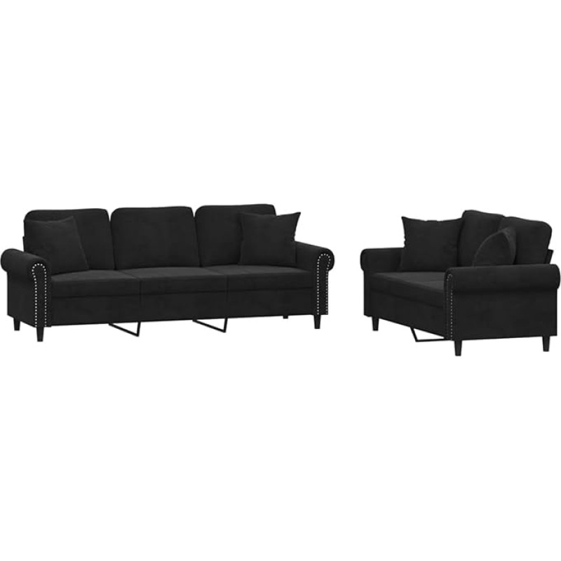 Vopese Samtsofa Set 2+3 Sitze Schwarz - Bequeme Couchgarnitur mit PP-Kissen & Stabiles Holzgestell Model3202275
