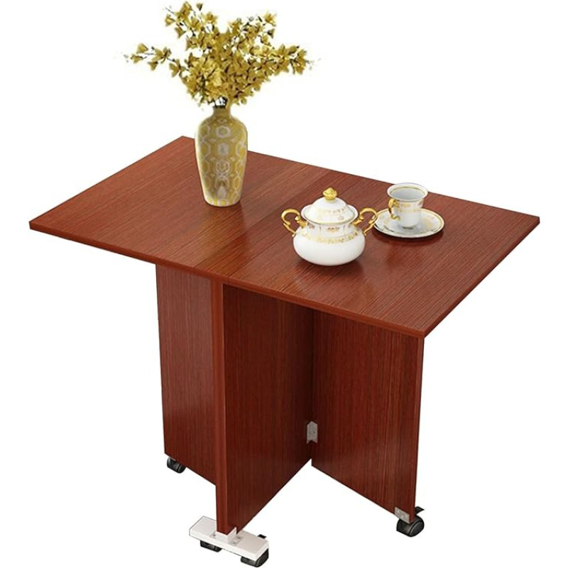 ZEQFEMKL Platzsparender, klappbarer Esstisch, Klapptisch mit 6 Rädern, Esstisch für 4 Personen, Kücheninseltisch, in 3 Formen klappbar, für Restaurant, Küche, Schlafzimmer (Walnuss, 80 x 50 x 65 cm)