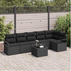 Homgoday 7-teiliges Garten Sofa Set mit Kissen Beige Poly Rattan, 2-Sitzer Garten Sofa mit Kissen Schwarz Poly Rattan Sofa Im Freien Model3346413