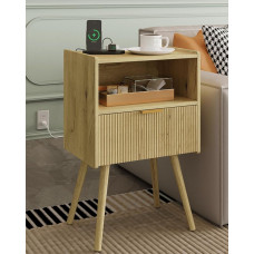 Veegle Öölaud Kaasaegne öökapp koos sahtli ja avatud puidust riiuliga, tahkete puidust jalgadega öökapp elutuppa, magamistuppa ja väikestesse ruumidesse, lihtne kokkupanek (kollane)