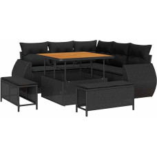 8-teiliges Garten-Sofaset mit Kissen Schwarz Poly-Rattan Akazie Gartenlounge Model3361864