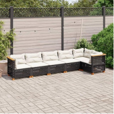 Homgoday Gartensofa-Set 6-teilig mit schwarzen Kissen aus Polyrattan, Outdoor-Sofad für den Garten, Gartenmöbel-Set für den Außenbereich, Gartenmöbel Type3261848