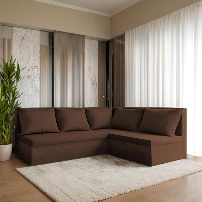 FORNIRO 24 Hugo L Ecksofa mit Schlaffunktion und Bettkasten - Stoff Komfort in Braun, 206 x 165 cm L-kujuline diivan, ausziehbar mit hochelastischem Schaumstoff und Plüschbezug