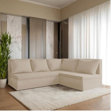 FORNIRO 24 Hugo L Ecksofa mit Schlaffunktion und Bettkasten - Stoff Komfort in Beige, 206 x 165 cm L-kujuline diivan, ausziehbar mit hochelastischem Schaumstoff und Plüschbezug