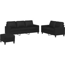 Schwarz Kunstleder 2- und 3-Sitzer-Sofa mit Fußhocker, Wohnzimmermöbel, max. 110 kg pro istme Model3201423