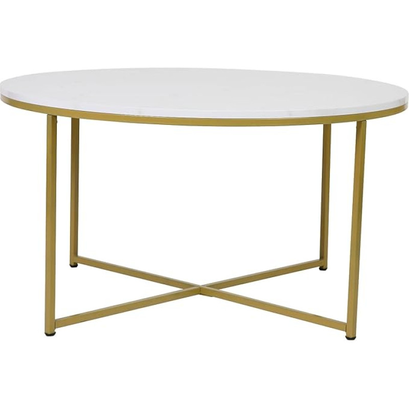 Flash Furniture Hampstead kollektsiooni kohvilaud - kaasaegne kohvilaud valge marmoriga viimistlusega - krossitud kuldne raam