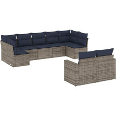 Rantry 9-TLG. Garten-Sofagarnitur mit Kissen Grau Poly Rattan Gartenlounge mudel3219411
