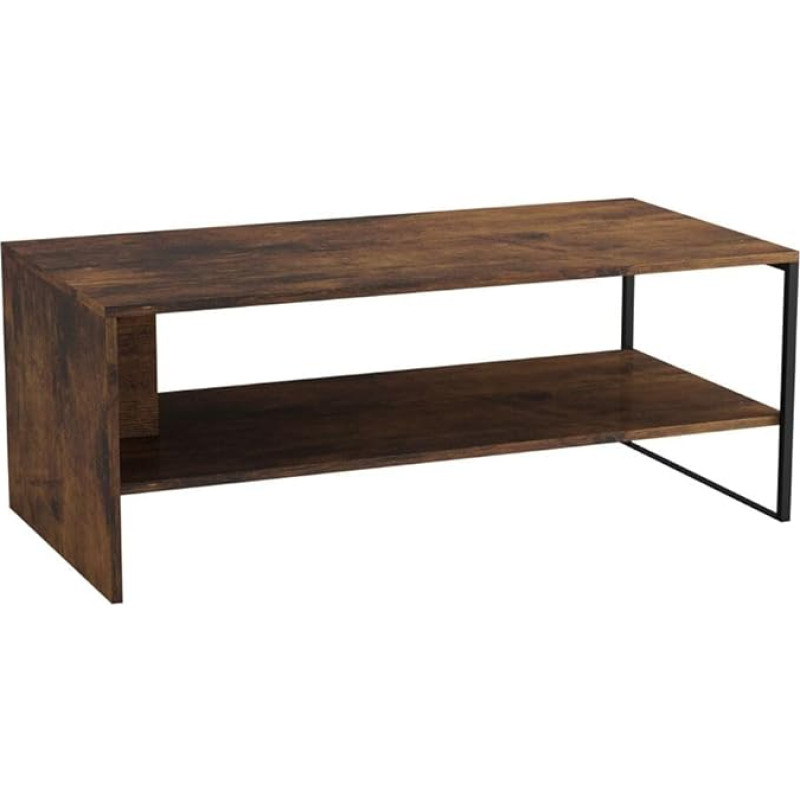 URBNLIVING puidust kohvilaud 100cm terasraamiga avatud riiuliga elutoa mööbel (Rustic Brown)