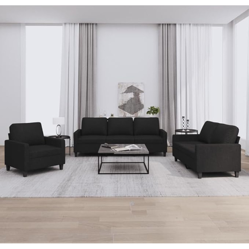 qohoio 3-TLG. Sofagarnitur mit Kissen Sofa Wohnzimmer Sitzgruppe Wohnzimmer Sofa Set Sofas FüR Wohnzimmer Schwarz Stoff - 3201432