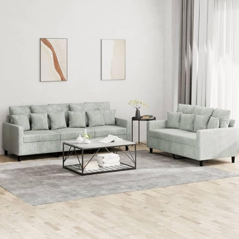 Juroupi 2-TLG. Sofagarnitur mit Kissen Sofa Wohnzimmer Sitzgruppe Wohnzimmer Sofa Set Sofas FüR Wohnzimmer Hellgrau Samt - 3201720