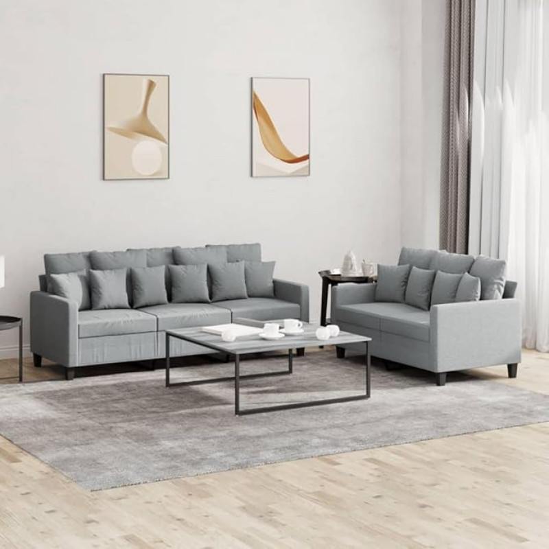 Juroupi 2-TLG. Sofagarnitur mit Kissen Sofa Wohnzimmer Sitzgruppe Wohnzimmer Sofa Set Sofas FüR Wohnzimmer Hellgrau Stoff - 3201664