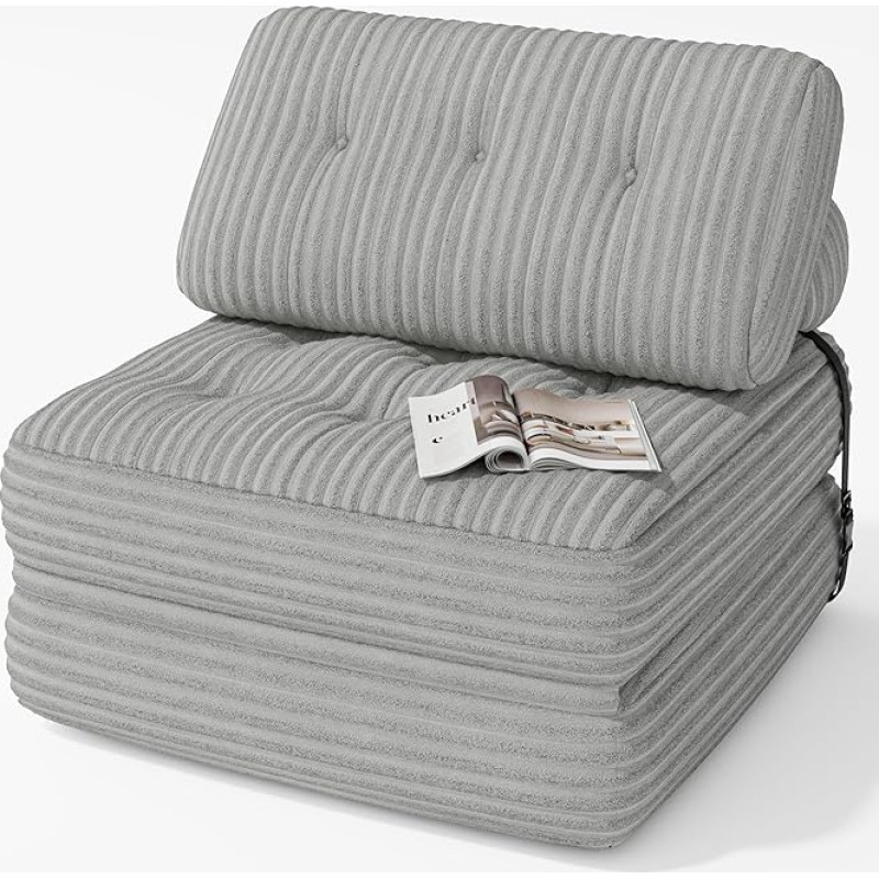 Xbro kokkupandav diivanvoodi seljatoega, kaasaskantav magamistool magamisfunktsiooniga, väike diivanvoodi väikestesse ruumidesse, 85 x 85 cm kokkupanduna, 190 x 85 cm lahtivõetuna, helehall