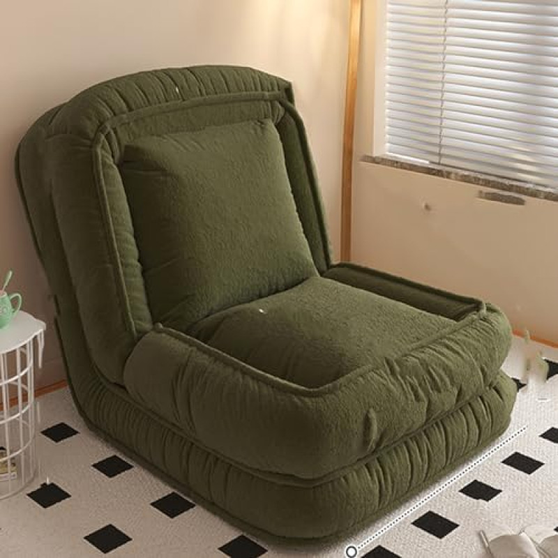 Reguleeritav põrandasohva, kokkupandav diivan 5 lamamisasendiga, Futon põrandasohva lugemiseks või mängimiseks magamistoas/elutoas/rõdul, roheline, 140 x 90 cm.