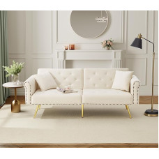 2-Sitzer-Schlafsofa Rückenlehne mit 3-stufiger Verstellung & vergoldete Metallfüße Stilvolles Sofa mit Schlaffunktion - platzsparend, belastbar, ideal für kleine Räume (Beige)