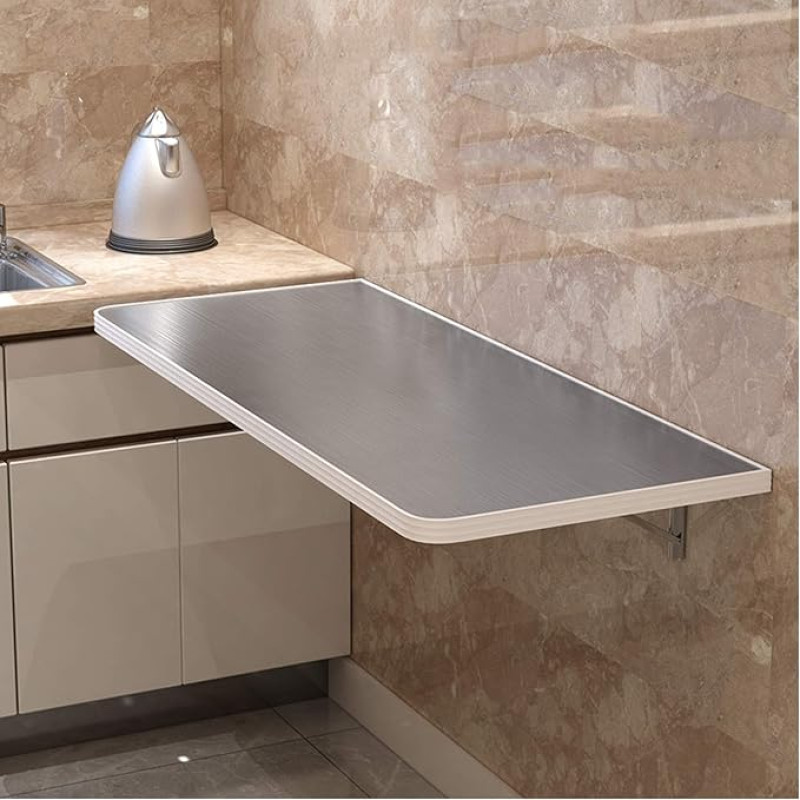 Kokkupandav seinalaud roostevabast terasest ruumi säästev laud 100kg kandevõimega, ideaalne köögi, söögitoa ja arvuti kasutamiseks 13cm