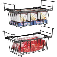 iSPECLE Freezer Baskets for Freezer, Set of 2 Small Hanging Freezer Baskets with Handles for 198 L Chest Freezer, Freezer Organiser Creates More Space, Easy to Sort and Eat, Black