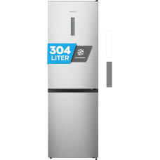 Heinrich´s Fridge Freezer Combination 304 Litres, Cooling Volume 207 L, Freezer 97 L, LED Interior Lighting, Fridge Door Hinge, Changeable, Quiet 39 dB, No Frost, Temperature Touch Operation, inox