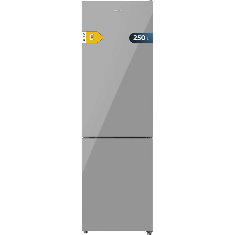 Cecotec Bolero CoolMarket Combi 250 Combination Fridge Grey Glass E. Energy Class E Fridge with Grey Glass 180 x 55 cm, 250 L, No Frost, Multi Air Flow, Quick Cooling