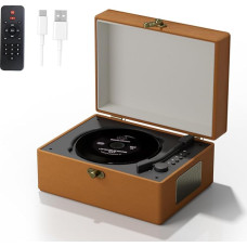 Kaasaskantav CD-mängija Bluetoothiga, puldiga, 3600 mAh akuga, 20 x 15 x 10 cm, 1,3 kg, pruun