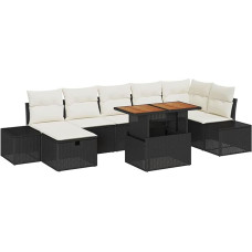 Rantry 8-teiliges Garten Sofa Set mit Kissen Schwarz Poly Rattan Gartenlounge Model3360058