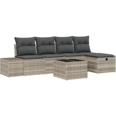 6-teiliges Garten-Sofa-Set mit Kissen in Hellgrau Poly Rattan Gartenlounge Model3360703