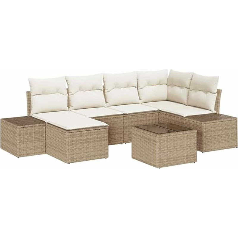7-teiliges Garten Sofa Set mit Kissen in braunem Poly-Rattan Gartenlounge Model3347141