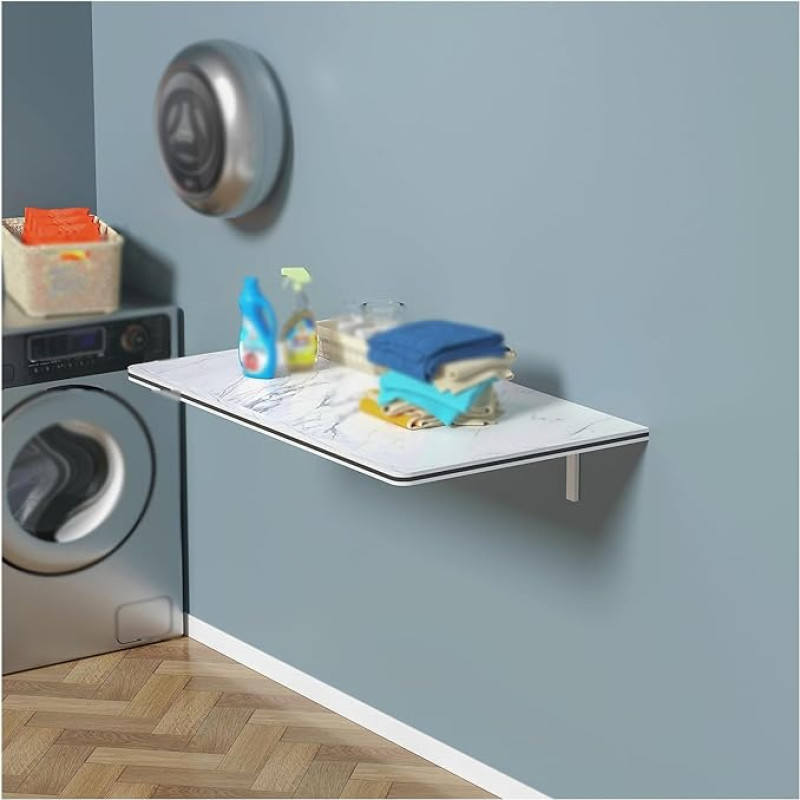 Klappbar Tisch Wandmontage Klappbare Schwebende Werkbank für Werkstatt, Garage, Zuhause, Büro, Bar, Küche, Esszimmer Weißes Marmormuster(80x50cm)