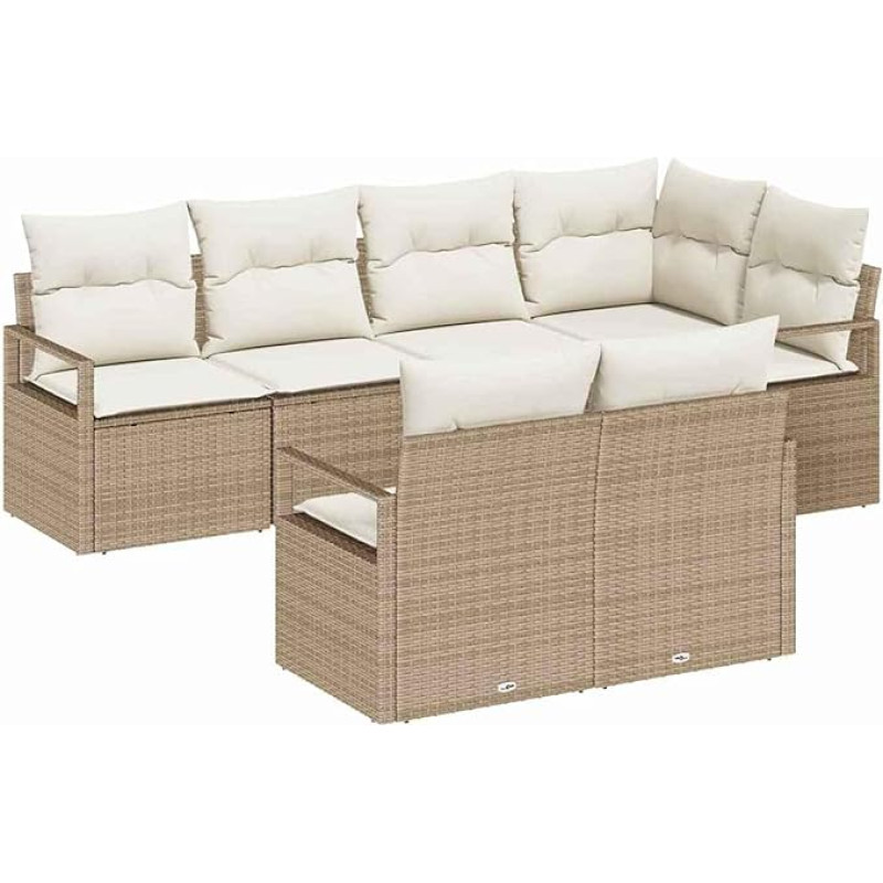 Rantry 7-teiliges Garten-Sofa-Set mit Kissen Beige Poly Rattan, 2-Sitzer Garten-Sofa mit Kissen Beige Poly Rattan Gartenlounge Model3346421