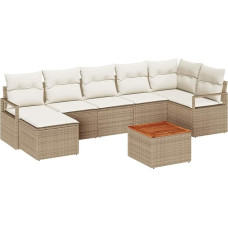 Rantry 8-teilige Garten Sofa Set mit Kissen Beige Poly Rattan Akazie, 2-Sitzer Garten Sofa mit Kissen Beige Poly Rattan Gartenlounge Model3347736