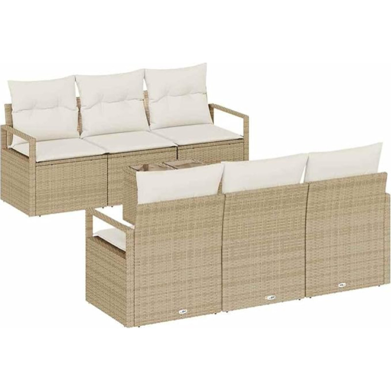 Rantry 7-teiliges Garten Sofa Set mit Kissen Beige Poly Rattan, 2-Sitzer Garten Sofa mit Kissen Beige Poly Rattan Gartenlounge Model3346271