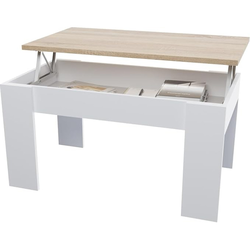 amuéblate online kohvilaud reguleeritava kõrgusega elutuba söögituba valge viimistlusega Cambria kaanega 90cm laius x 50cm sügavus 46-57cm kõrgus