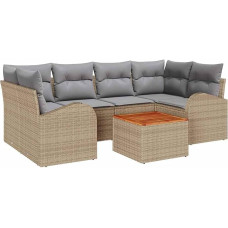Rantry 7-teiliges Garten Sofa Set mit Kissen Beige Poly Rattan Akazie, 2-Sitzer Garten Sofa mit Stauraum & Kissen Beige Poly Rattan Gartenlounge Model3356201