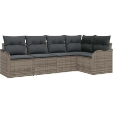 Rantry 5-teiliges Garten-Sofa-Set mit Kissen Graues Poly-Rattan, 2-Sitzer Garten-Sofa mit Kissen Graues Poly-Rattan Gartenlounge Model3345699