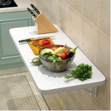 Weißer Frühstücksbartisch für die Küche | Wandtisch, klappbarer, an der Wand montierter Esstisch mit Klappblatt | Zusammenklappbarer Werkbank-Computertisch für das Home-Office, 60 x 40 cm, 7