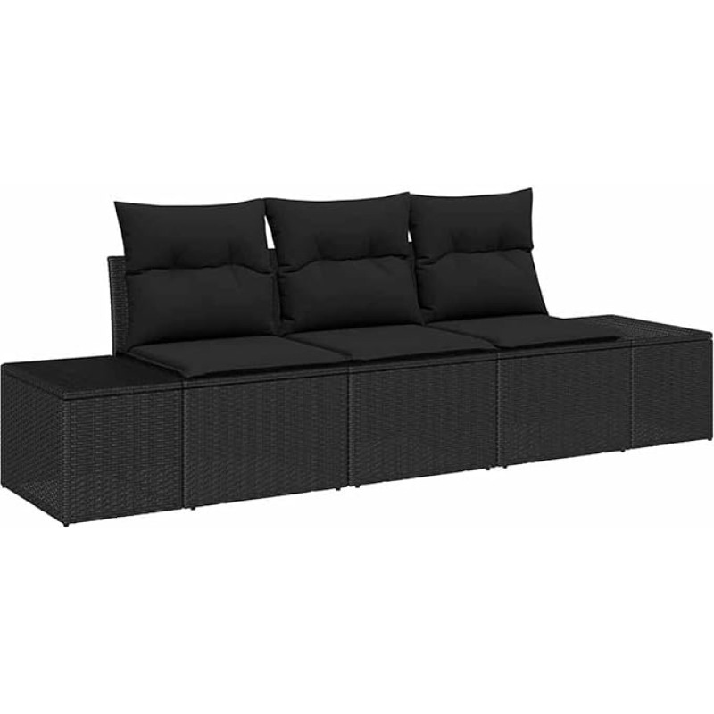 Rantry 3-teiliges Garten Sofa Set mit Kissen Schwarz Poly Rattan Gartenlounge Model3346923