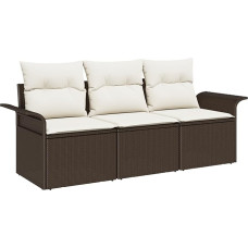 Rantry 3-teiliges Garten-Sofa-Set mit Kissen Braun Poly-Rattan Gartenlounge Model3345218