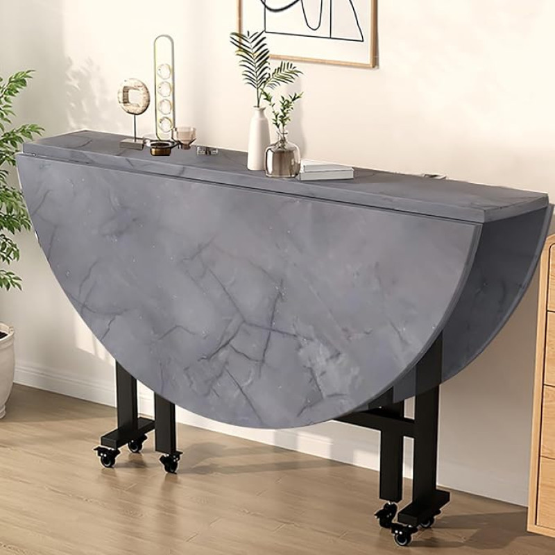 GODFSAHG Vielseitiger runder, klappbarer Esstisch von Grå mit Klappplatte, ideal für kleine Räume, zusammenklappbar und platzsparend, perfekt für Küche, Büro oder Abendessen, mit 6 Rädern u