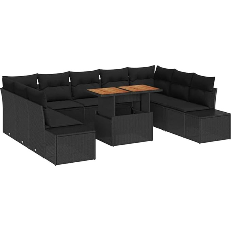 Rantry 10-teiliges Garten-Sofa-Set mit Kissen Schwarz Poly-Rattan Gartenlounge Model3358746