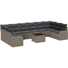 10-teiliges Garten Sofa Set mit Kissen, schwarzes Poly Rattan, 2-Sitzer Garten Sofa mit Stauraum und Kissen, graues Poly Rattan Gartenlounge Model3354558